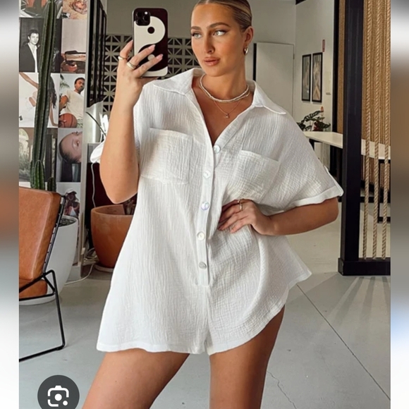PRINCESS POLLY Alani Romper WHITE Gauze Pockets Cotton Boho Button Size 10 - Picture 1 of 5